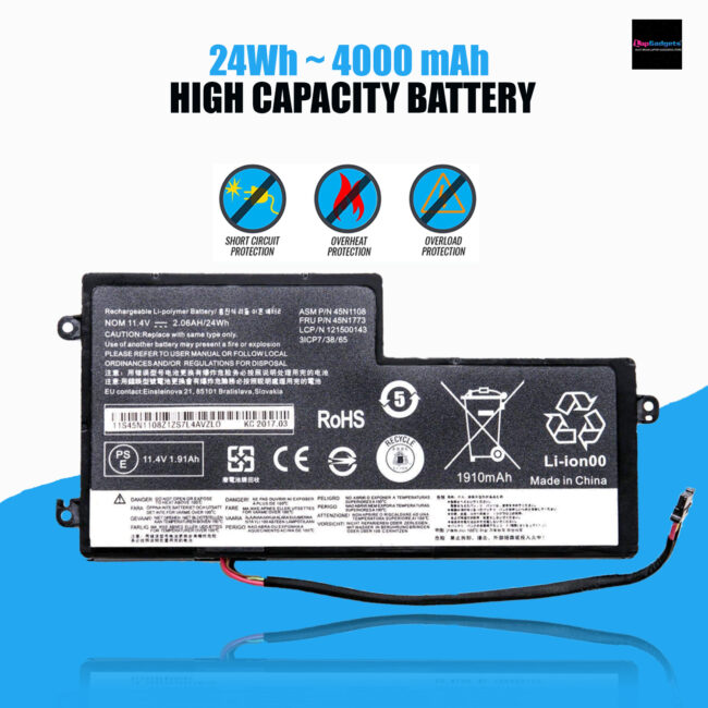 Lenovo 45N1108 battery For X240 X240S X250 X250S T440 T440S T540 K2450 S440 S540 Series, Part no:-45N1108 45N1109