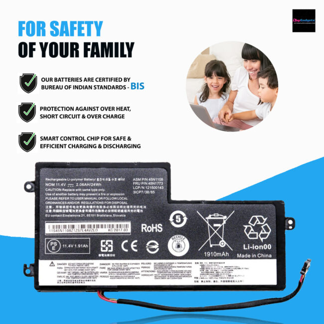 Lenovo 45N1108 battery For X240 X240S X250 X250S T440 T440S T540 K2450 S440 S540 Series, Part no:-45N1108 45N1109