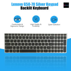 Backlit Silver Keyboard for Lenovo G50-70, G50-30, G50-45, G50-75, G50-80, G70-70, G70-80, Z50-70, Z50-75, Ideapad E50-70, and 500-15ISK (
