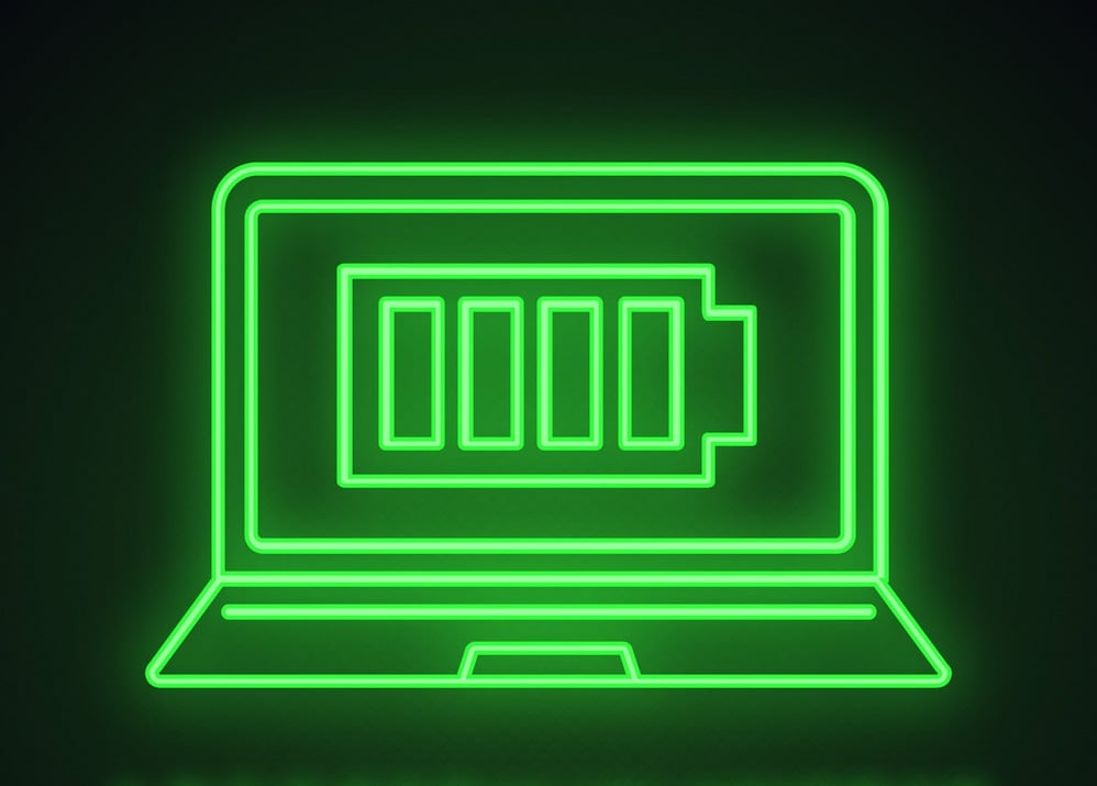 fully charged laptop battery neon light icon vector 28874523