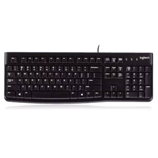 Logitech K120 Wired Keyboard for Windows, USB Plug-and-Play, Full-Size, Spill-Resistant, Curved Space Bar, Compatible with PC, Laptop