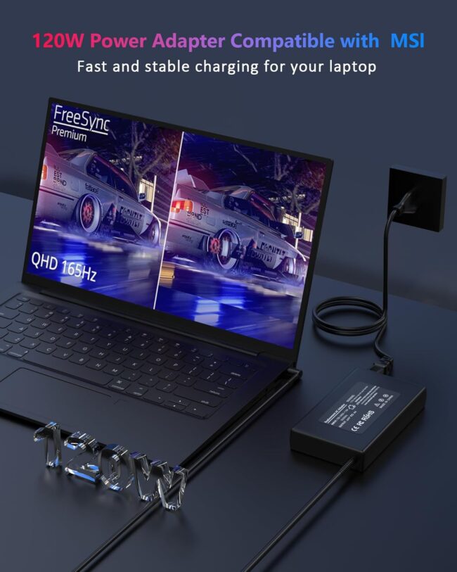 New replacement charger for MSI GF63 Thin 15 / A15, Cyborg 14/15 / 15 AI, Creator M14, ADP-120VH D, A17-120P2A, GV15 Thin 11SC GF63 Thin 10 11 12Th MS-16r5 MS-16r6 MS-16r7 120w (4.5*3.0mm tip)