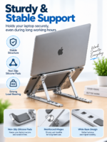 Sturdy aluminum laptop stand with non-slip silicone pads and stable support