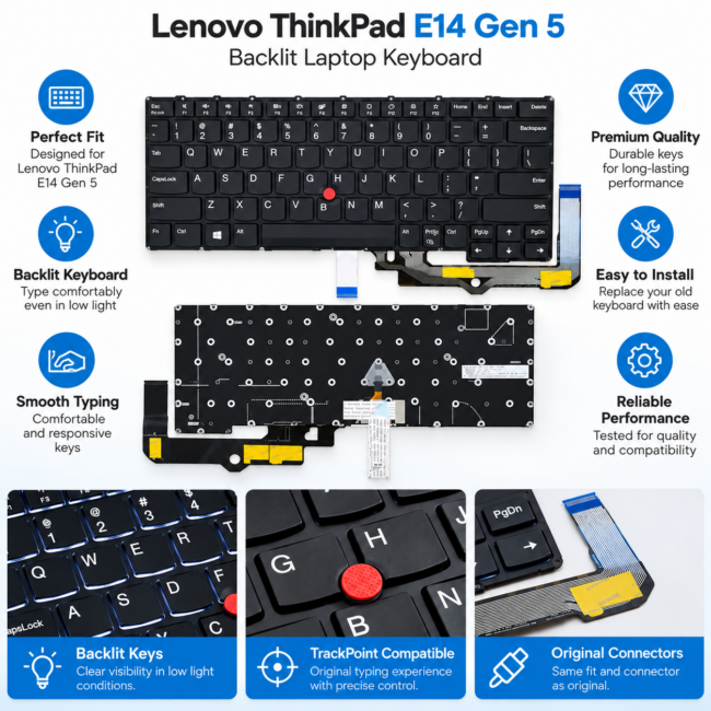 New Keyboard for Lenovo Thinkpad E14 Gen 5 Type 21JK 21JL 21JR JS Keyboard US BACKLIT