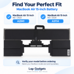 Battery compatibility guide for MacBook Air 15-inch A2941 M2 2023 and A3114 M3 2024.